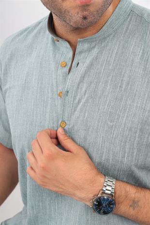 Slim Fit Uzun Kol Hakim Yaka Yarım Patlı Hediye Kutulu Erkek Gömlek FS-003687 - Yeşil