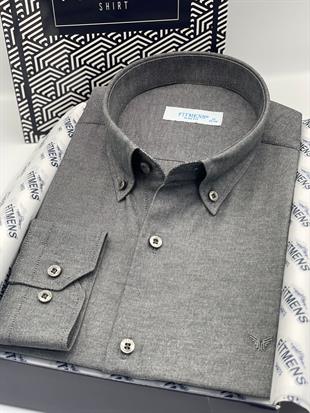 Slim Fit Uzun Kol Pamuklu Hediye Kutulu Kolay Ütülenebilir Erkek Gömlek FS-002225 - Antrasit