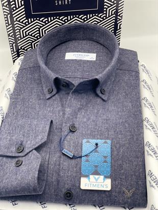 Klasik Uzun Kol Kışlık Oduncu Yaka Düğmeli Pamuklu Hediye Kutulu Erkek Gömlek Y.Filafil FS-003136 - Lacivert Bej