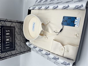 Slim Fit Uzun Kol Pamuklu Hediye Kutulu Kolay Ütülenebilir Erkek Gömlek FS-002225 - Krem