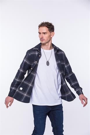 Oversize Yeni Sezon Gömlek Yaka Pamuklu Oduncu Hediye Kutulu Erkek Gömlek FS-002204 - Lacivert