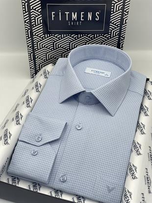 Klasik Uzun Kol Kare Armür Desenli Hediye Kutulu Erkek Gömlek FS-002151 - Açık Mavi
