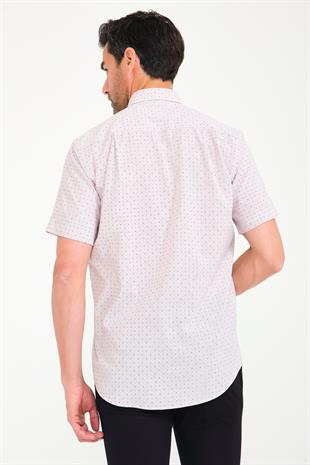Klasik Kısa Kol Çarpı Filafil Desen Düğmeli Yaka Hediye Kutulu Erkek Gömlek FS-001215 - Bej