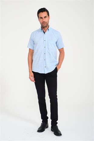 Klasik Kısa Kol V Flam Keten Hediye Kutulu Erkek Gömlek FS-001217 - Turkuaz