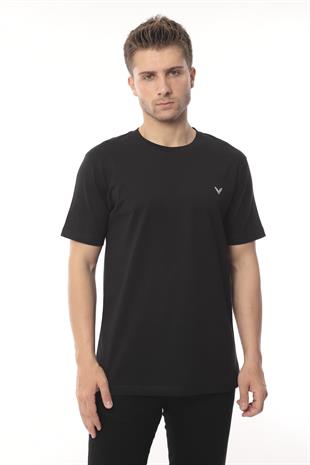 Slim Fit Kısa Kol Nakışlı %100 Pamuklu T-Shirt FS-003011 - Siyah