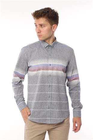 Slim Fit Uzun Kol Panolu Keten Hediye Kutulu Kolay Ütülenebilir Erkek Gömlek FS-002994 - Lacivert