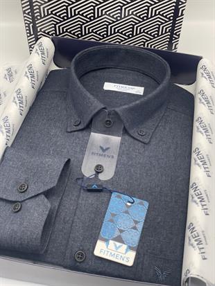Klasik Uzun Kol Kışlık %100 Cotton Yaka Düğmeli Hediye Kutulu Erkek Gömlek FS-003766 - Lacivert