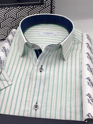 Klasik Kısa Kol Çizgili Hediye Kutulu Erkek Gömlek FS-004166 - Yeşil