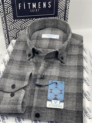 Klasik Uzun Kol Kışlık %100 Cotton Kareli Yaka Düğmeli Hediye Kutulu Erkek Gömlek FS-003135 - Açık Lacivert