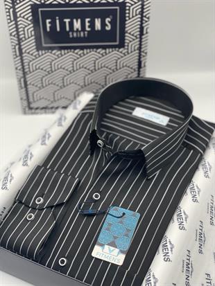 Klasik Uzun Kol Premium Çizgili Hediye Kutulu Erkek Gömlek FS-003272 - Siyah