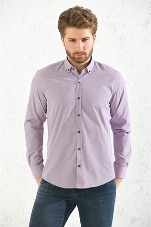 Slim Fit Uzun Kol Pöti Kareli Yaka Düğmeli Hediye Kutulu Erkek Gömlek FS-001373 - Bordo