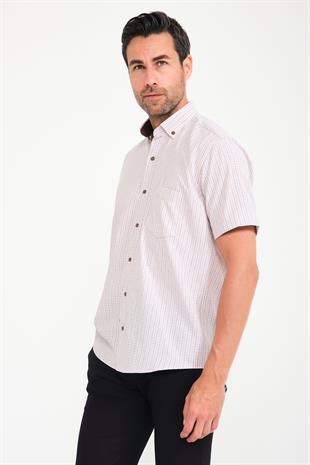 Klasik Kısa Kol Neon Kare Yaka Düğmeli Hediye Kutulu Erkek Gömlek FS-001221 - Bej