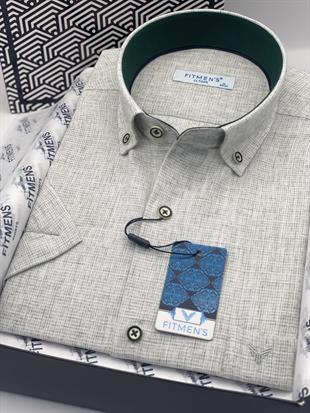 Klasik Kısa Kol Keten Yaka Düğmeli Hediye Kutulu Erkek Gömlek FS-003626 - Yeşil