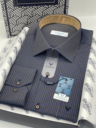 Klasik Uzun Kol Çizgili Hediye Kutulu Erkek Gömlek FS-003865 - Lacivert