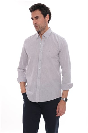 Slim Fit Uzun Kol Yaka Düğmeli Nefes Alan Keten Hediye Kutulu Erkek Gömlek FS-004548 - Gri