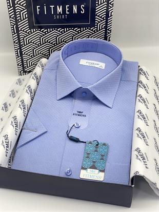 Klasik Kısa Kol Armürlü Hediye Kutulu Erkek Gömlek FS-004163 - Mavi