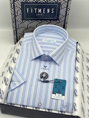 Klasik Kısa Kol Keten Cotton Nefes Alan Kumaş Hediye Kutulu Erkek Gömlek FS-004574 - Açık Mavi