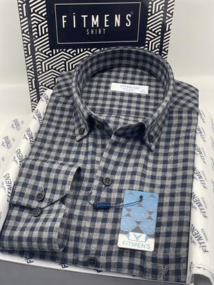 Klasik Uzun Kol Kışlık Ekoseli Oduncu Yaka Düğmeli Pamuklu Hediye Kutulu Erkek Gömlek FS-003128 - Lacivert