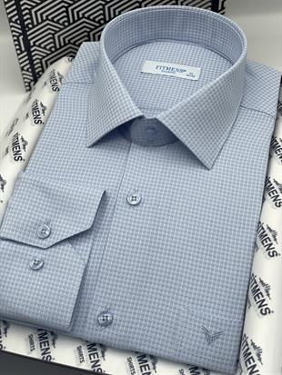 Klasik Uzun Kol Kare Armür Desenli Hediye Kutulu Erkek Gömlek FS-002151 - Açık Mavi
