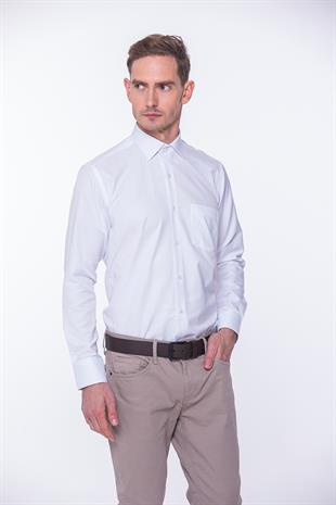 Klasik Uzun Kol Oxford Hediye Kutulu Kolay Ütülenebilir Erkek Gömlek FS-001254 - Beyaz Mavi
