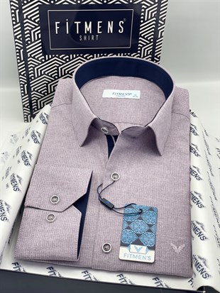 Klasik Uzun Kol Keten Cotton Hediye Kutulu Erkek Gömlek FS-001261 - Mor