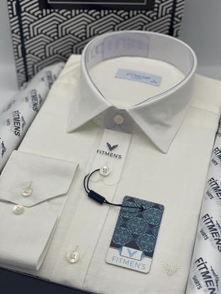 Klasik Uzun Kol Keten Yaka Alttan Düğmeli Hediye Kutulu Erkek Gömlek FS-003686 - Krem