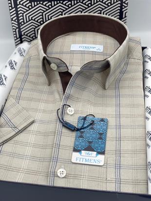 Klasik Kısa Kol Keten Hediye Kutulu Erkek Gömlek FS-003574 - Bej