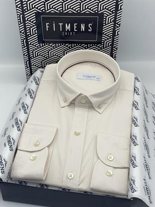 Slim Fit Uzun Kol Yıkamalı Gabardin Hediye Kutulu Erkek Gömlek FS-001364 - Krem