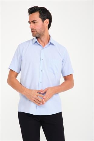 Klasik Kısa Kol Neon Çiçek Armür Hediye Kutulu Erkek Gömlek FS-001214 - Açık Mavi