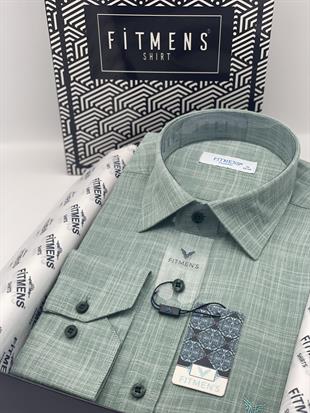 Klasik Uzun Kol Keten Yaka Alttan Düğmeli Hediye Kutulu Erkek Gömlek FS-003686 - Yeşil