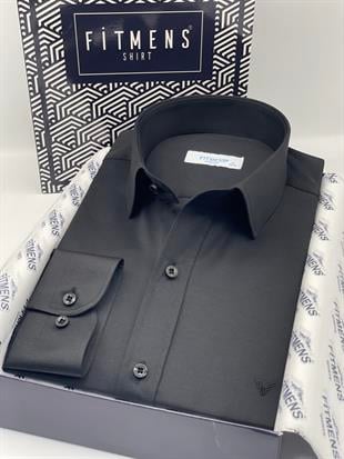 Slim Fit Uzun Kol Saten Hediye Kutulu Kolay Ütülenebilir Erkek Gömlek FS-002968 - Siyah