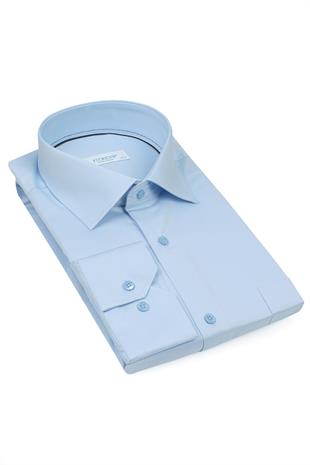 Klasik Uzun Kol % 100 Pamuk Saten Hediye Kutulu Erkek Gömlek FS-001381 - Mavi