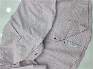 Slim Fit Uzun Kol Cepsiz Çizgili Keten Likra  Hediye Kutulu Erkek Gömlek FS-004581 - Pembe