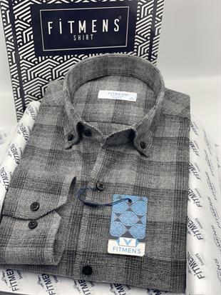 Klasik Uzun Kol Kışlık %100 Cotton Kareli Yaka Düğmeli Hediye Kutulu Erkek Gömlek FS-003135 - Açık Lacivert