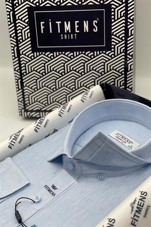 Regular Fit Uzun Kol Keten Cepsiz Hediye Kutulu Erkek Gömlek FS-001578 - Açık Mavi