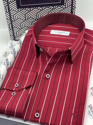 Klasik Uzun Kol Premium Çizgili Hediye Kutulu Erkek Gömlek FS-003272 - Bordo