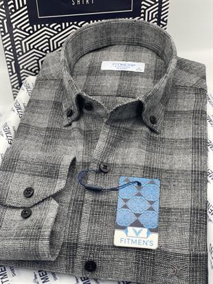 Klasik Uzun Kol Kışlık %100 Cotton Kareli Yaka Düğmeli Hediye Kutulu Erkek Gömlek FS-003135 - Açık Lacivert