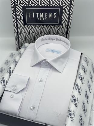 Slim Fit Uzun Kol Ömür Boyu Yakandayım Nakışlı Hediye Kutulu Erkek Gömlek FS-001376 - Beyaz