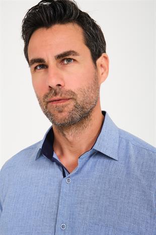 Klasik Kısa Kol Neon Çiçek Armür Hediye Kutulu Erkek Gömlek FS-001214 - İndigo