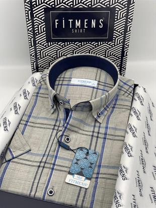 Klasik Kısa Kol Keten Pamuk Renkli Yaka Düğ.Hediye Kutulu Erkek Gömlek FS-003007 - Lacivert