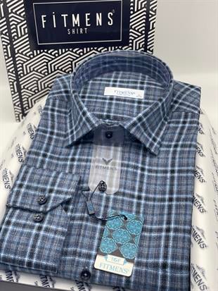 Klasik Uzun Kol Kışlık Ekoseli Oduncu Yaka Altı Düğmeli Pamuklu Hediye Kutulu Erkek Gömlek FS-001987 - Mavi