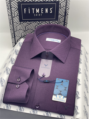 Klasik Uzun Kol Oxford Hediye Kutulu Kolay Ütülenebilir Erkek Gömlek FS-001254 - Mürdüm