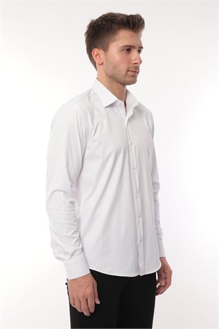Slim Fit Uzun Kol Likralı Hediye Kutulu Kolay Ütülenebilir Erkek Gömlek FS-002969 - Beyaz