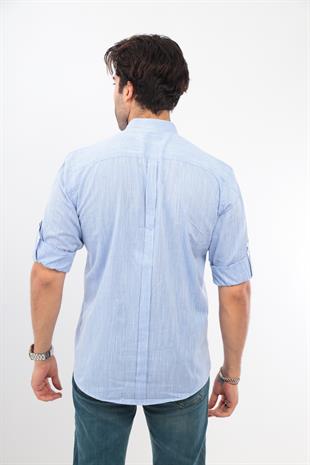 Slim Fit Uzun Kol Hakim Yaka Yarım Patlı Hediye Kutulu Erkek Gömlek FS-003687 - Açık Mavi