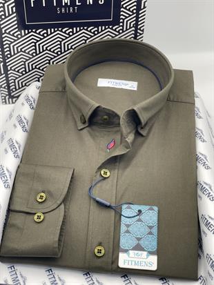 Slim Fit Uzun Kol Yıkamalı Gabardin Hediye Kutulu Erkek Gömlek FS-001364 - Haki