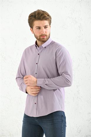 Slim Fit Uzun Kol Pöti Kareli Yaka Düğmeli Hediye Kutulu Erkek Gömlek FS-001373 - Bordo