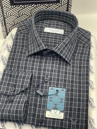 Klasik Uzun Kol Kışlık Ekoseli Oduncu Yaka Altı Düğmeli Pamuklu Hediye Kutulu Erkek Gömlek FS-003134 - Lacivert