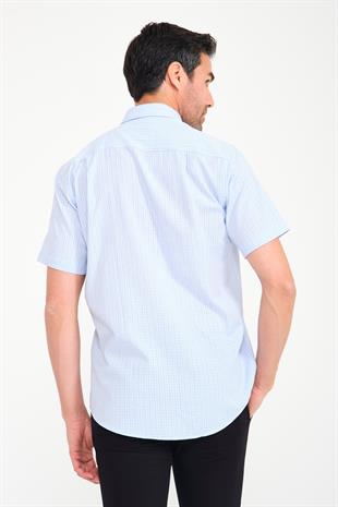 Klasik Kısa Kol Neon Kare Yaka Düğmeli Hediye Kutulu Erkek Gömlek FS-001221 - Açık Mavi