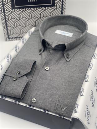 Klasik Uzun Kol Pamuklu Yaka Düğmeli Hediye Kutulu Kolay Ütülenebilir Erkek Gömlek FS-003897 - Antrasit