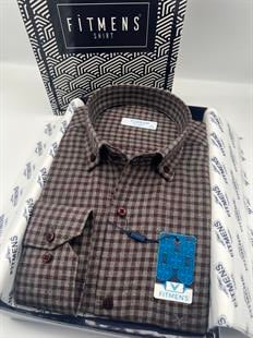 Klasik Uzun Kol Kışlık %100 Cotton Kareli Yaka Düğmeli Hediye Kutulu Erkek Gömlek FS-003127 - Bordo